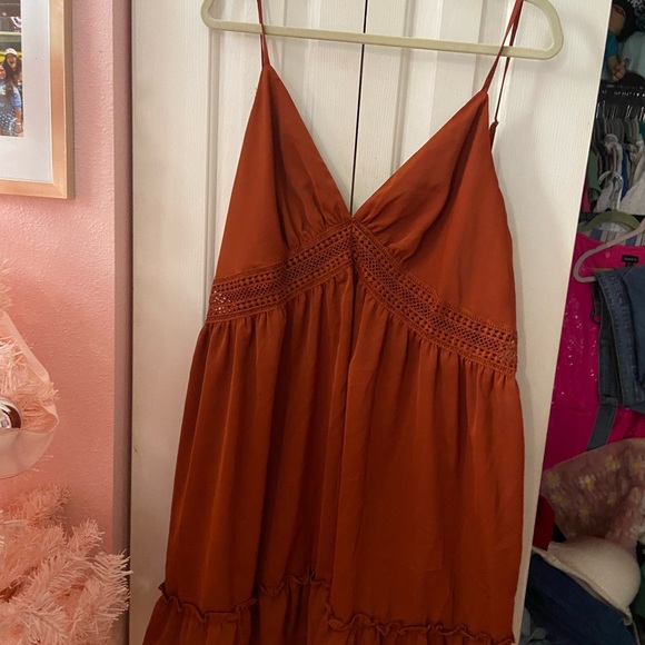 Elegant Rust Spaghetti Strap Dress - Picture 1 of 6